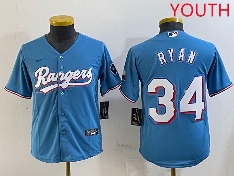 Youth Texas Rangers 34 Ryan Light Blue Game 2025 Nike MLB Jersey style 1